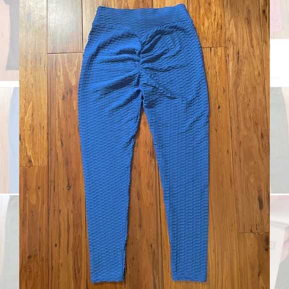 Blue Cinched Leggings Size Large - Picture 2 of 3